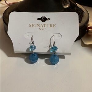 Signature NYC Ocean blue and Silver tone dangle earrings Lever back